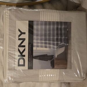 DKNY Beige and Gray Linen Striped Shower Curtain
